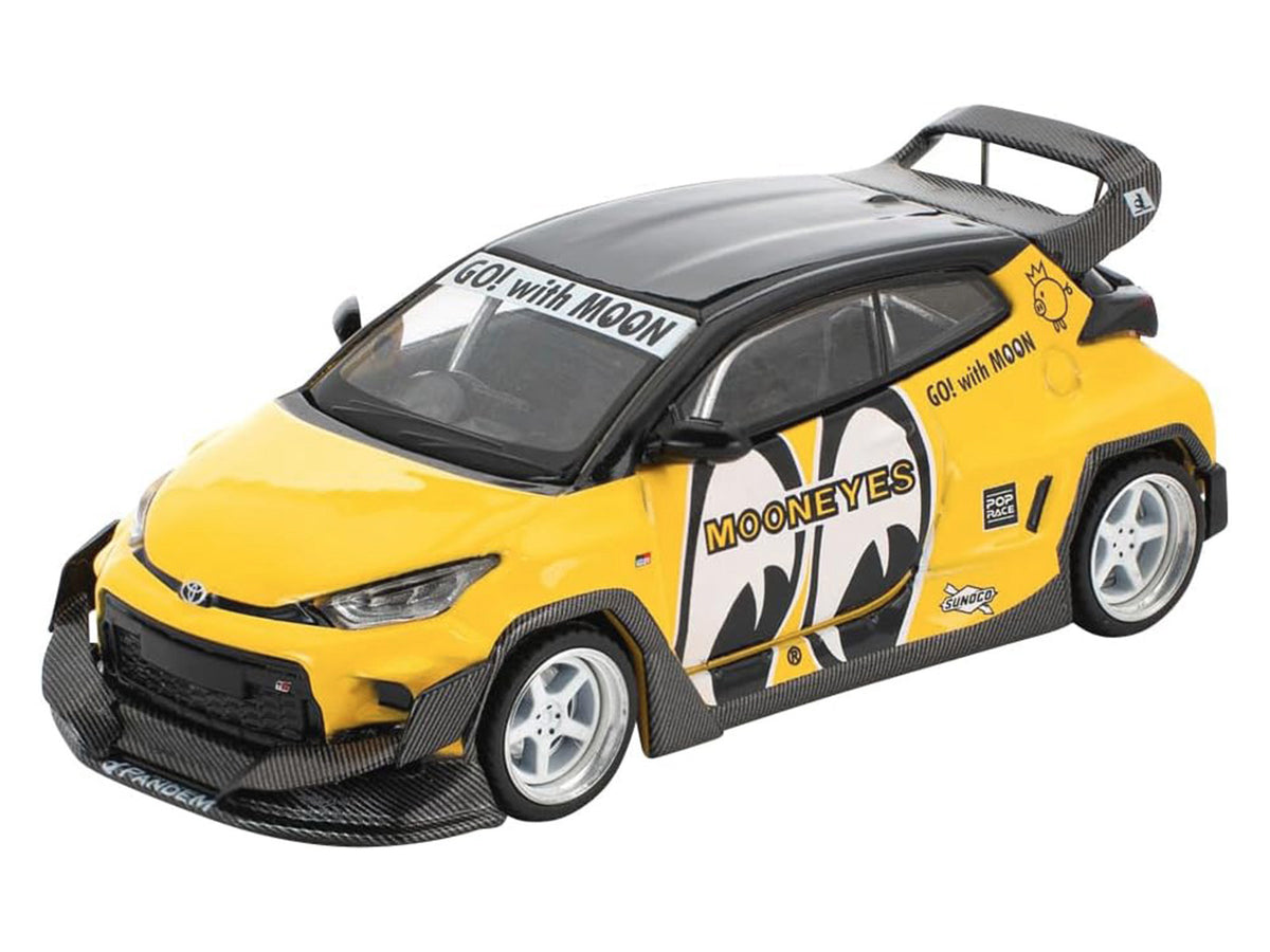Pandem GR Yaris RHD (Right Hand Drive) "MoonEyes" Yellow with Black Top and Graphics "Enigma Exclusive Edition 1/64 Die Cast Model Car