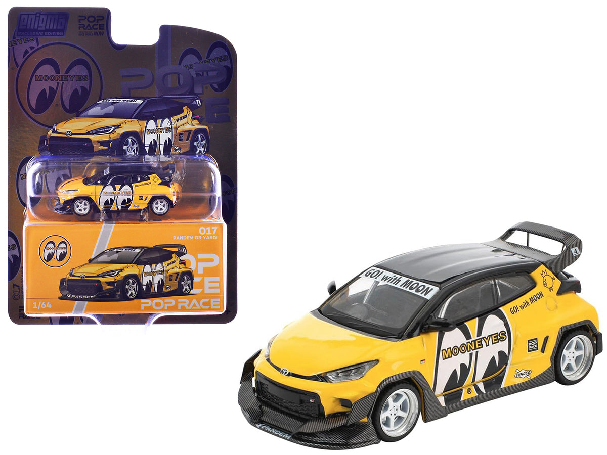 Pandem GR Yaris RHD (Right Hand Drive) "MoonEyes" Yellow with Black Top and Graphics "Enigma Exclusive Edition 1/64 Die Cast Model Car