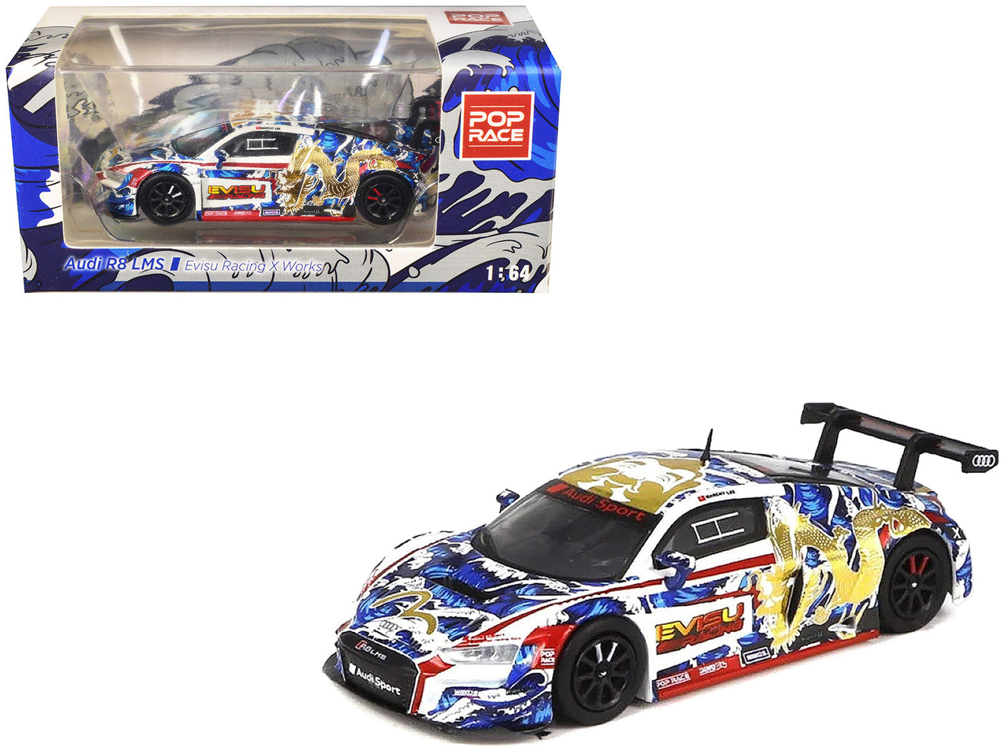 Audi R8 LMS "Evisu Racing X Works" White with Graphics 1/64 Diecast Model Car