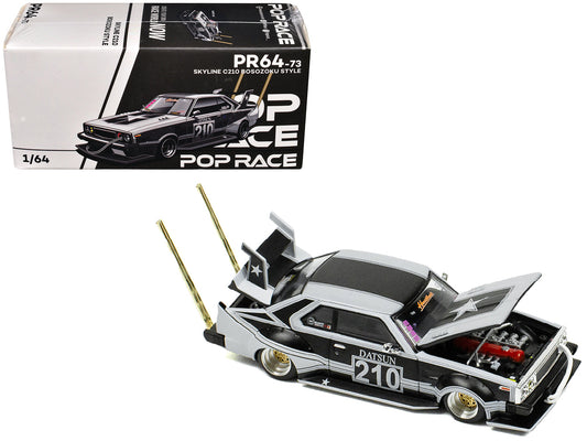 Skyline C210 "Bosozoku Style" RHD (Right Hand Drive) #210 Matt Black and Silver 1/64 Diecast Model Car