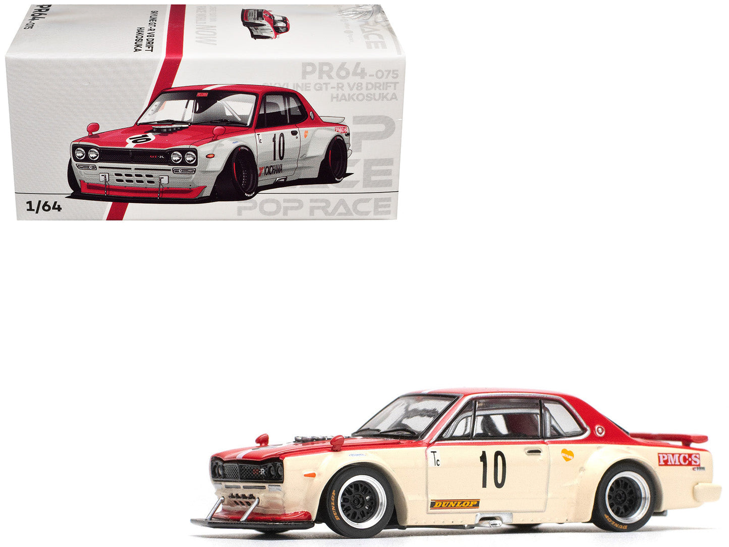 Skyline GT-R V8 Drift "Hakosuka" RHD (Right Hand Drive) #10 "Watanabe" Red and Cream 1/64 Diecast Model Car
