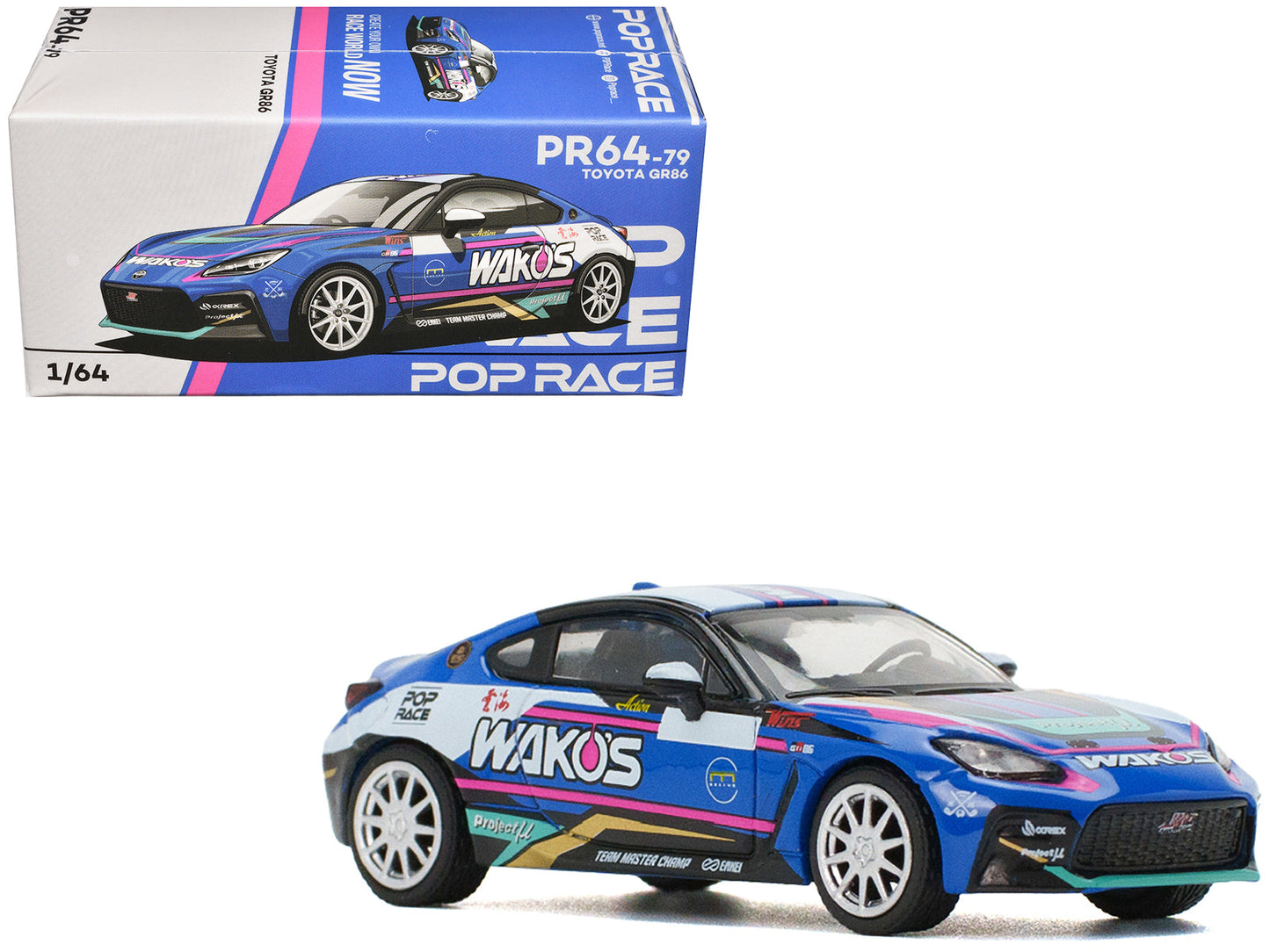 Toyota GR86 "Wako's" Blue with Graphics 1/64 Diecast Model Car