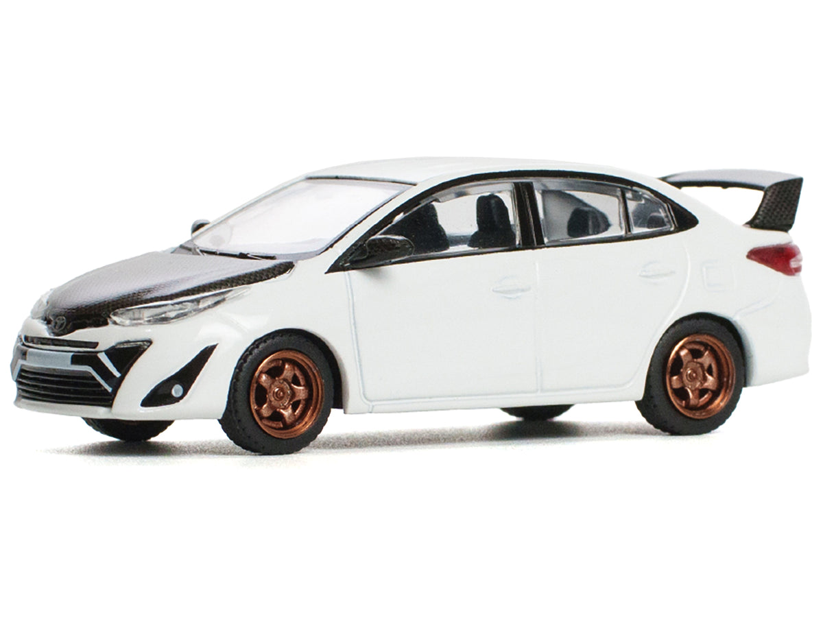 Toyota GR Vios White with Carbon Hood 1/64 Diecast Model Car