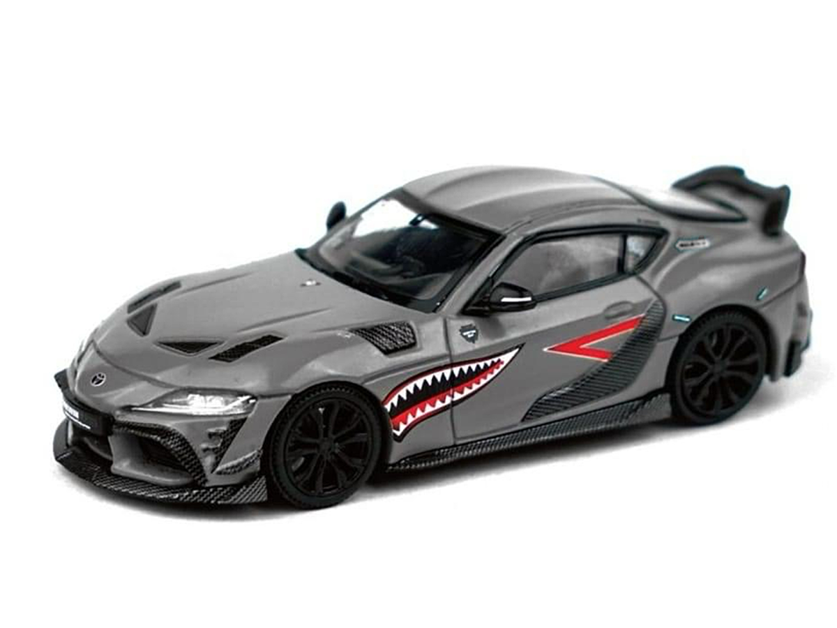 Toyota Supra "DarwinPro 66G NWB" Gray Metallic with Shark Mouth Graphics 1/64 Diecast Model Car