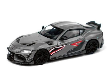 Toyota Supra "DarwinPro 66G NWB" Gray Metallic with Shark Mouth Graphics 1/64 Diecast Model Car