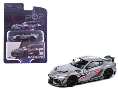 Toyota Supra "DarwinPro 66G NWB" Gray Metallic with Shark Mouth Graphics 1/64 Diecast Model Car