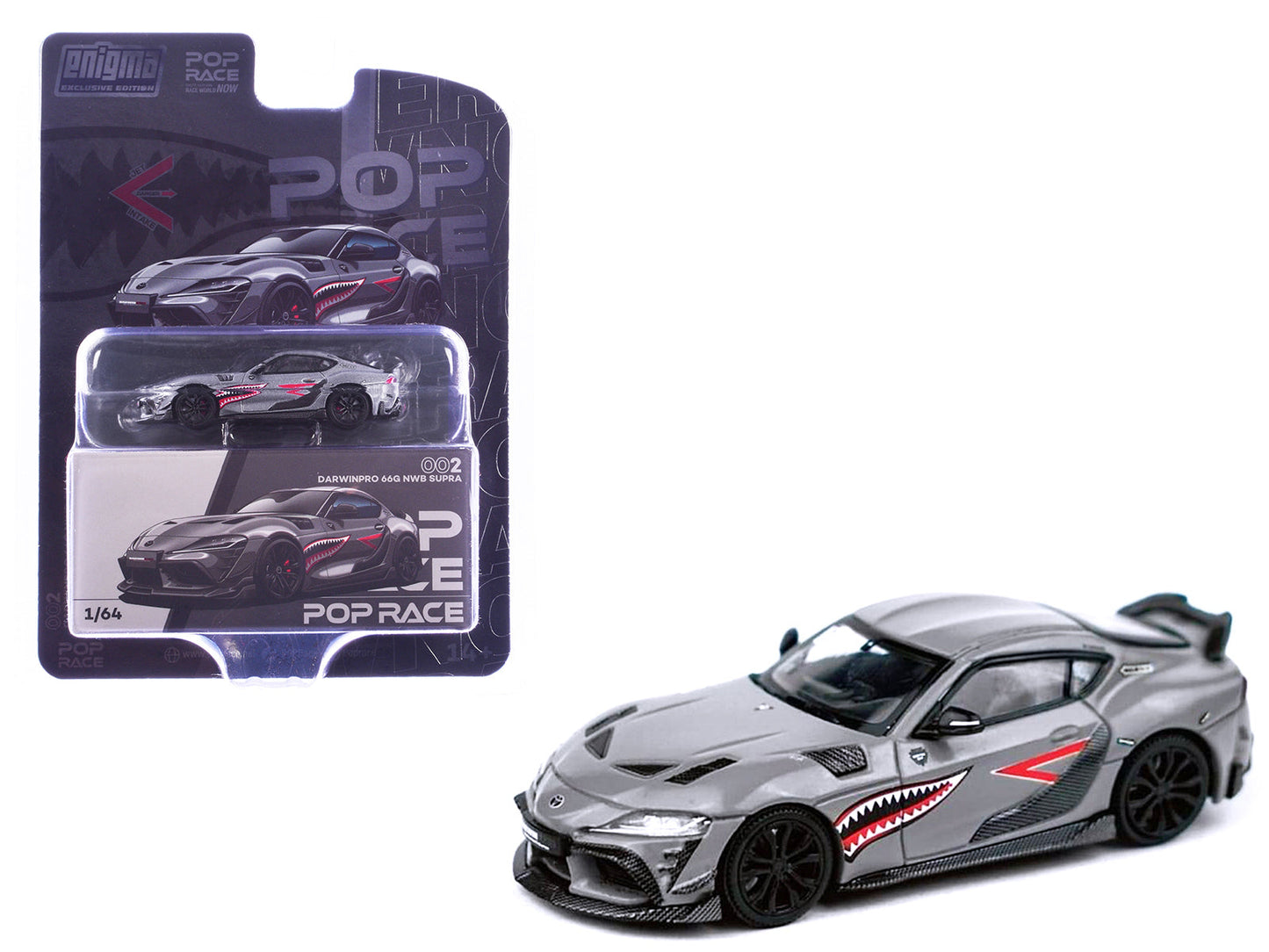 Toyota Supra "DarwinPro 66G NWB" Gray Metallic with Shark Mouth Graphics 1/64 Diecast Model Car