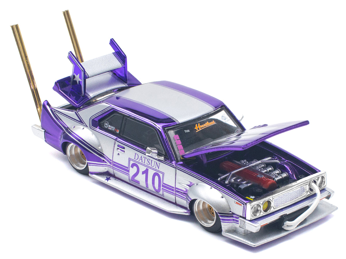 Skyline C210 Kaido Racer "Bosozoku Style" RHD (Right Hand Drive) #210 Purple and Silver 1/64 Diecast Model Car