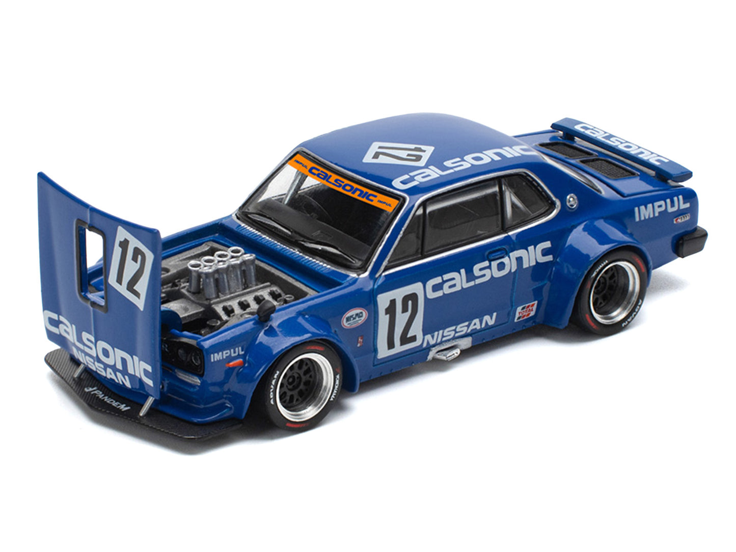 Skyline GT-R V8 Drift "Hakosuka" RHD (Right Hand Drive) #12 "Calsonic" Blue with Graphics 1/64 Diecast Model Car