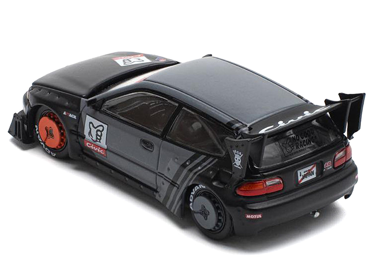 Pandem Civic EG6 RHD (Right Hand Drive) "Kanjozoku" Matt Black and Gray with Graphics 1/64 Diecast Model Car
