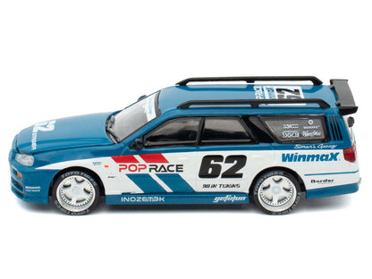Nissan Stagea RHD (Right Hand Drive) #62 "Simon's Garage" Blue with White Sides 1/64 Diecast Model Car