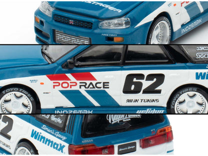 Nissan Stagea RHD (Right Hand Drive) #62 "Simon's Garage" Blue with White Sides 1/64 Diecast Model Car