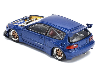 Pandem Civic EG6 VTEC RHD (Right Hand Drive) Blue Metallic with No Hood 1/64 Diecast Model Car