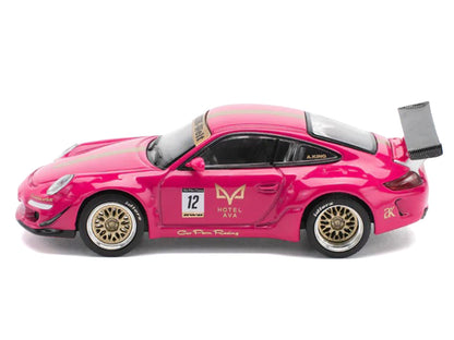 RWB 997 #12 "Hotel Ava" Pink Metallic 1/64 Diecast Model Car