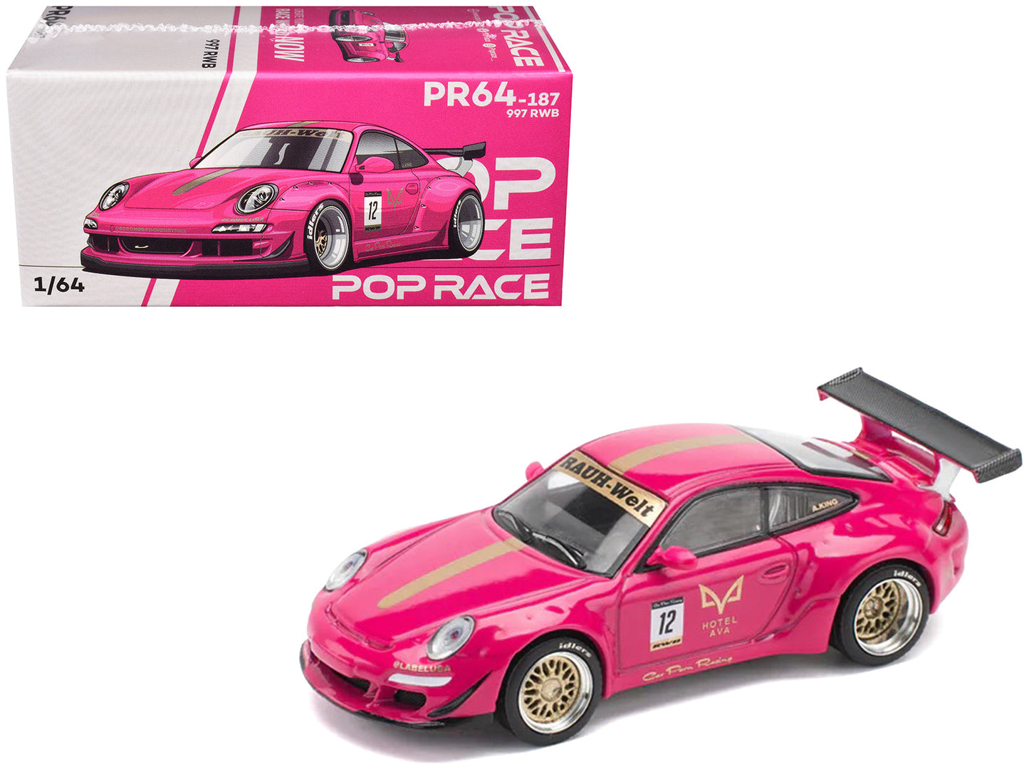 RWB 997 #12 "Hotel Ava" Pink Metallic 1/64 Diecast Model Car