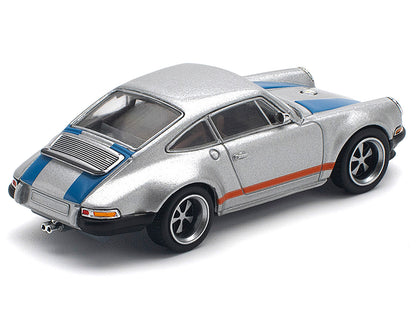 Singer 964 Silver Metallic with Blue and Red Stripes 1/64 Diecast Model Car