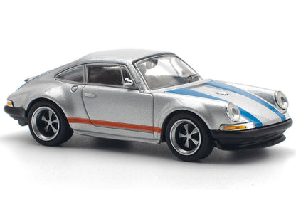 Singer 964 Silver Metallic with Blue and Red Stripes 1/64 Diecast Model Car