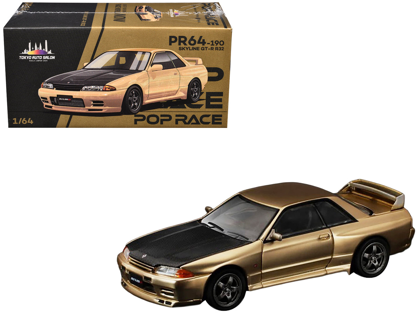 Skyline GT-R R32 RHD (Right Hand Drive) Chrome Gold with Carbon Hood "Tokyo Auto Salon 2025" 1/64 Diecast Model Car