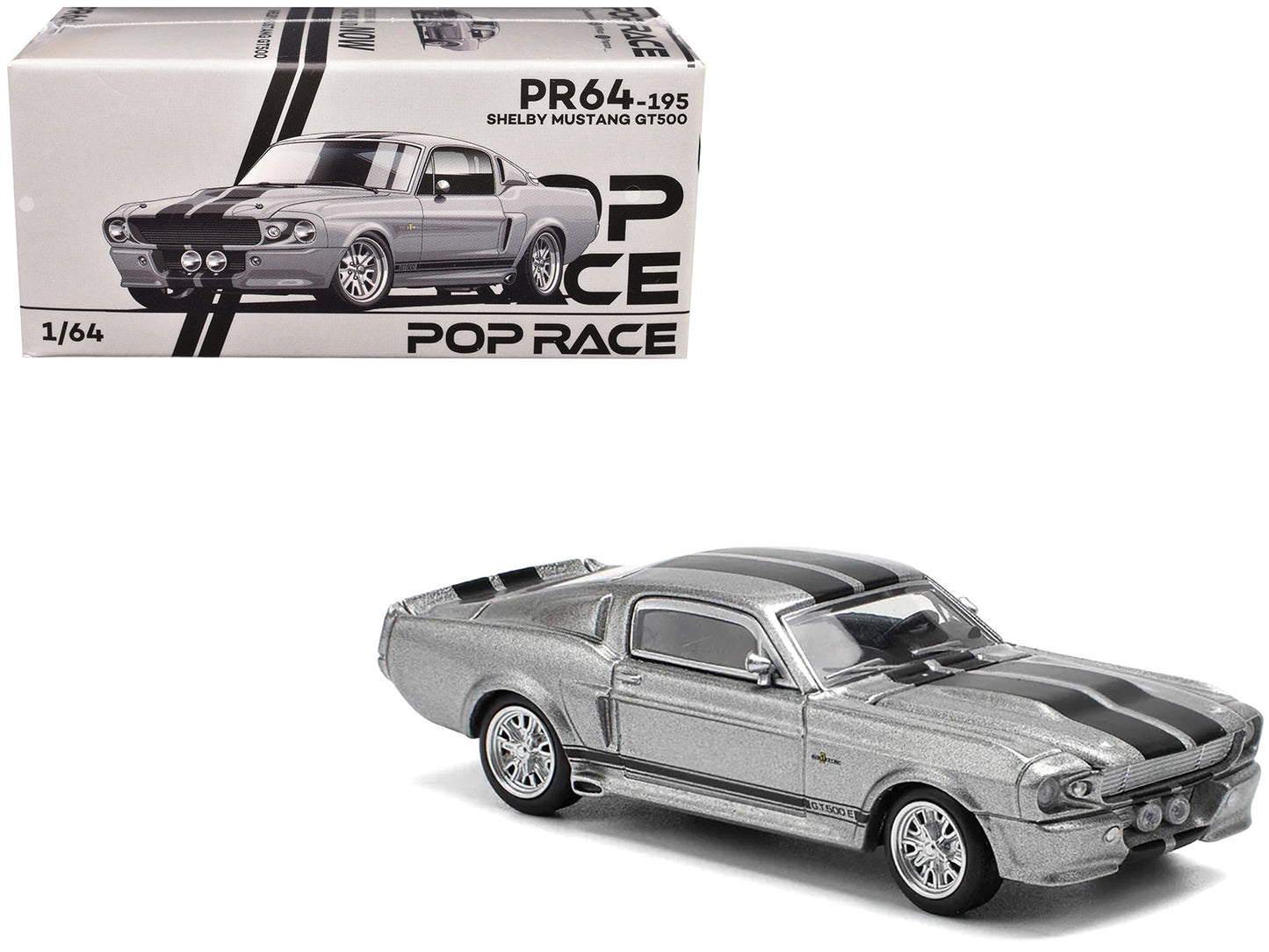 Shelby Mustang GT500 Gray Metallic with Black Stripes 1/64 Diecast Model Car