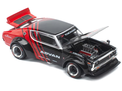 Skyline KPGC110 "Kenmeri" RHD (Right Hand Drive) "ADVAN" Black and Red 1/64 Diecast Model Car