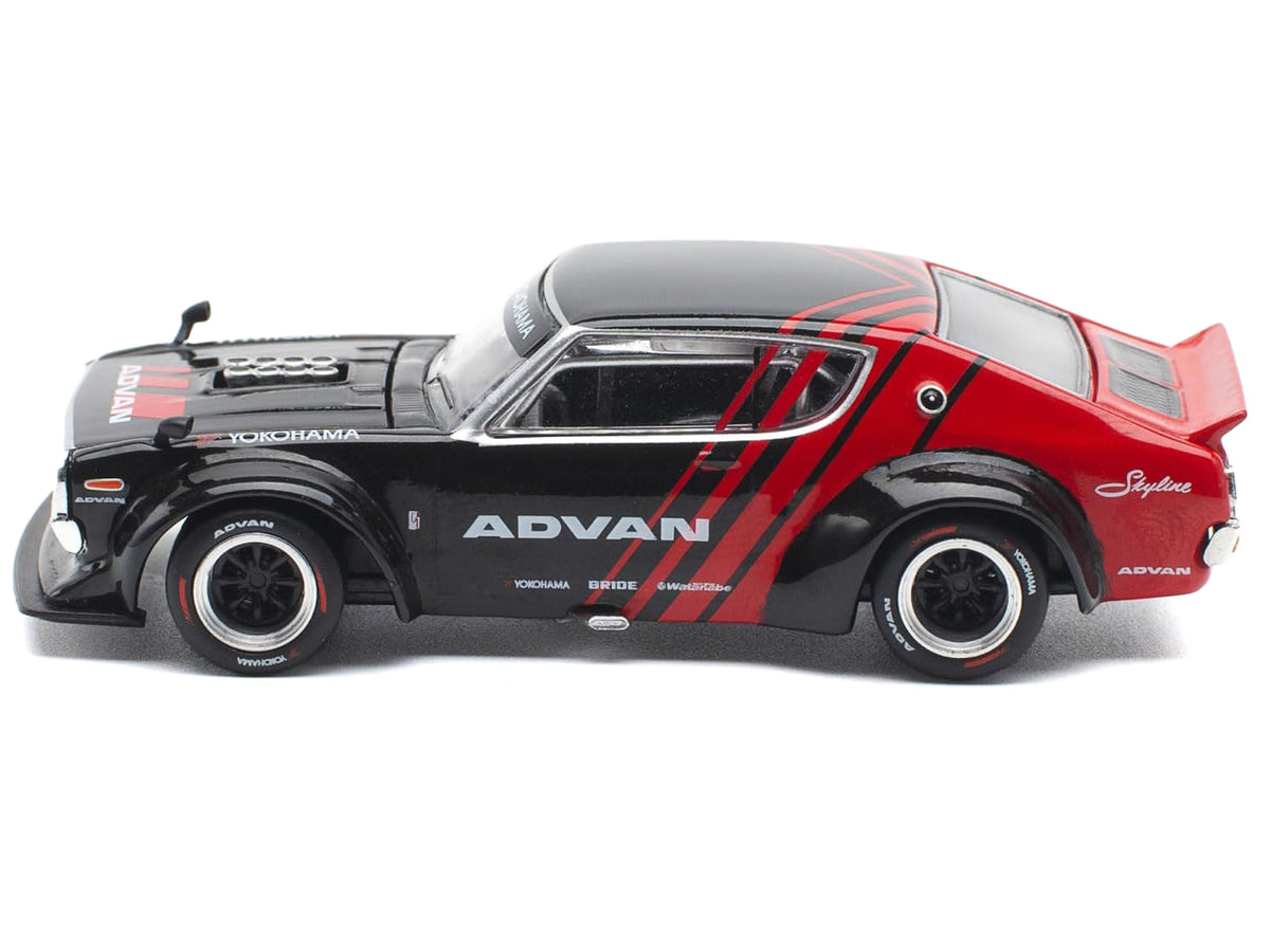 Skyline KPGC110 "Kenmeri" RHD (Right Hand Drive) "ADVAN" Black and Red 1/64 Diecast Model Car