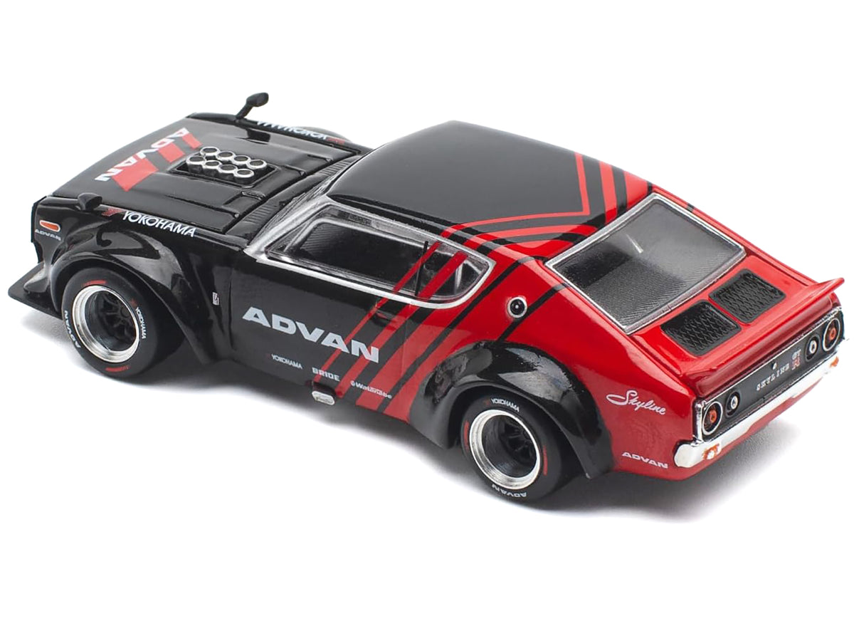 Skyline KPGC110 "Kenmeri" RHD (Right Hand Drive) "ADVAN" Black and Red 1/64 Diecast Model Car