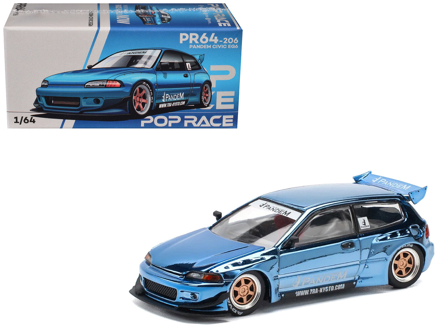 Pandem Civic EG6 RHD (Right Hand Drive) Blue Chrome 1/64 Diecast Model Car