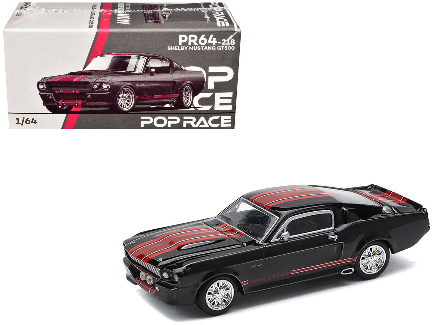 Shelby Mustang GT500 Dark Chrome with Red Stripes 1/64 Diecast Model Car