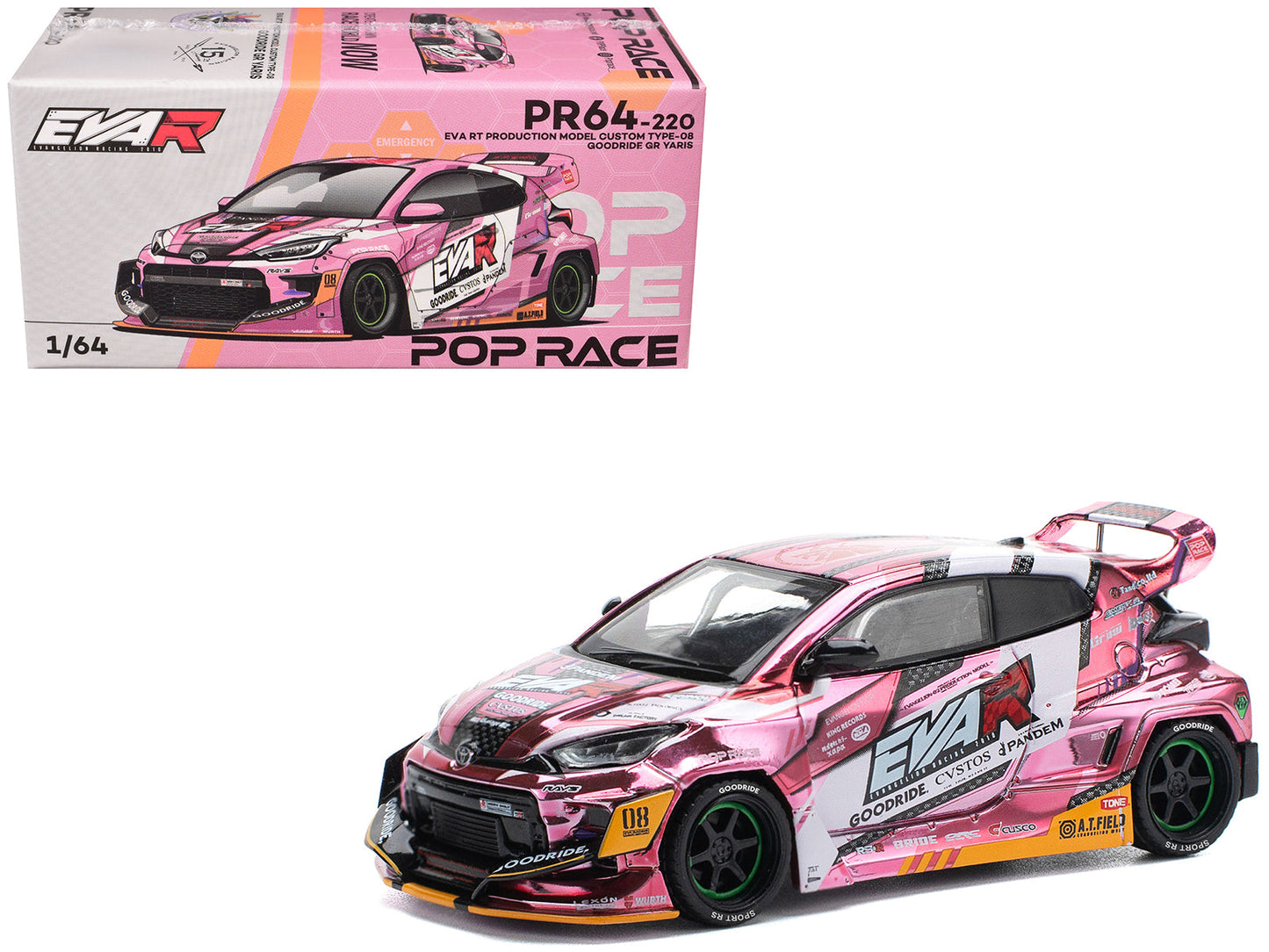 Toyota Goodride GR Yaris RHD (Right Hand Drive) "EVA RT Production Model-08" Pink Metallic with Graphics 1/64 Diecast Model Car