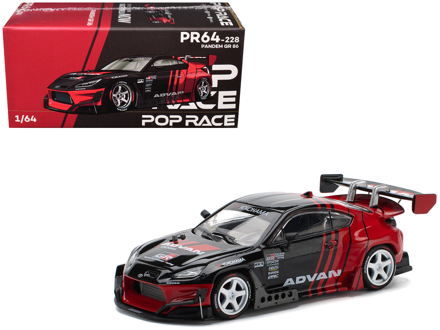 Toyota Pandem GR86 "Advan" Black and Red with Graphics 1/64 Diecast Model Car