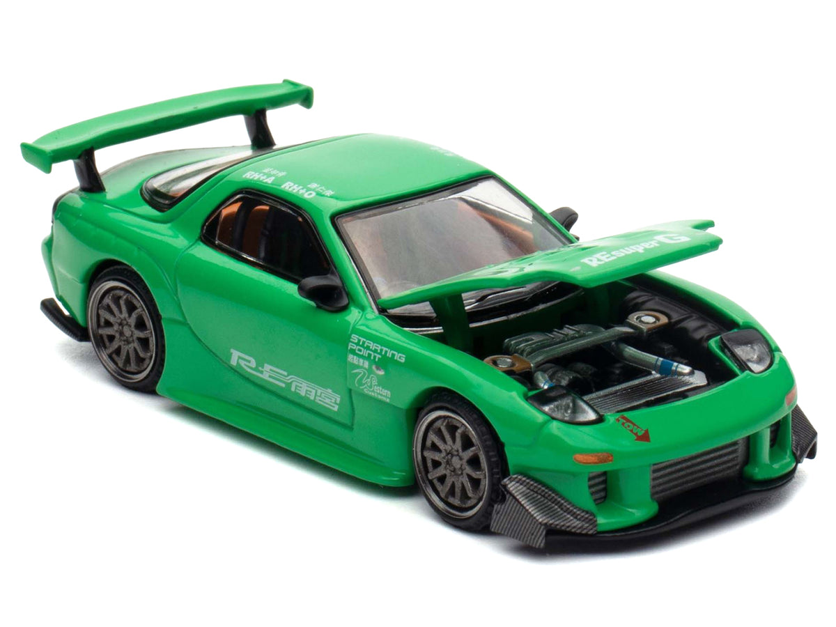 Mazda RX7 "RE Amemiya" Widebody RHD (Right Hand Drive) Green 1/64 Diecast Model Car