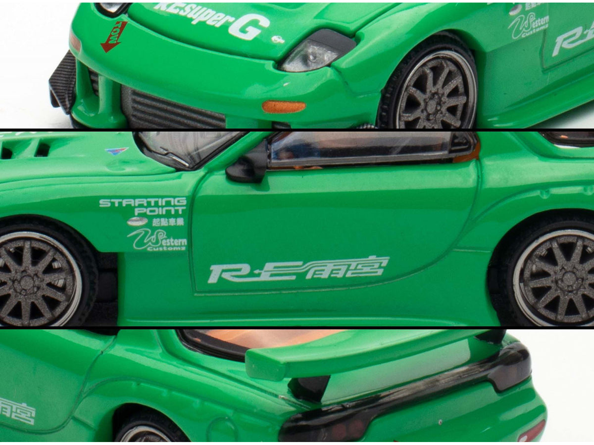 Mazda RX7 "RE Amemiya" Widebody RHD (Right Hand Drive) Green 1/64 Diecast Model Car