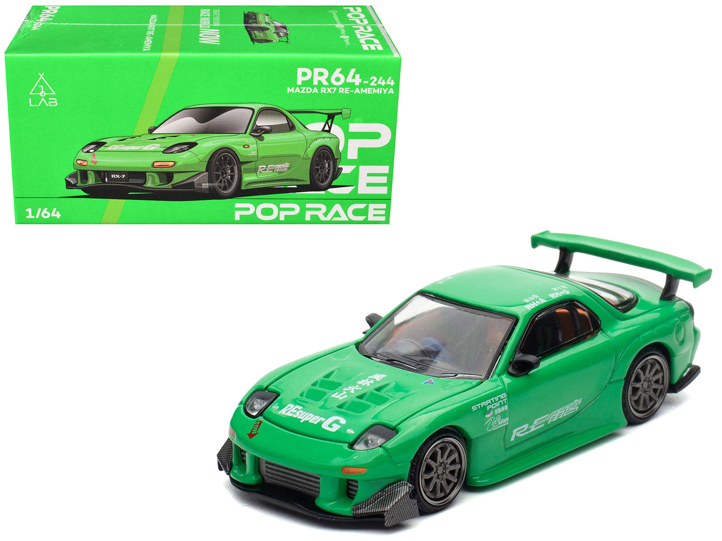 Mazda RX7 "RE Amemiya" Widebody RHD (Right Hand Drive) Green 1/64 Diecast Model Car