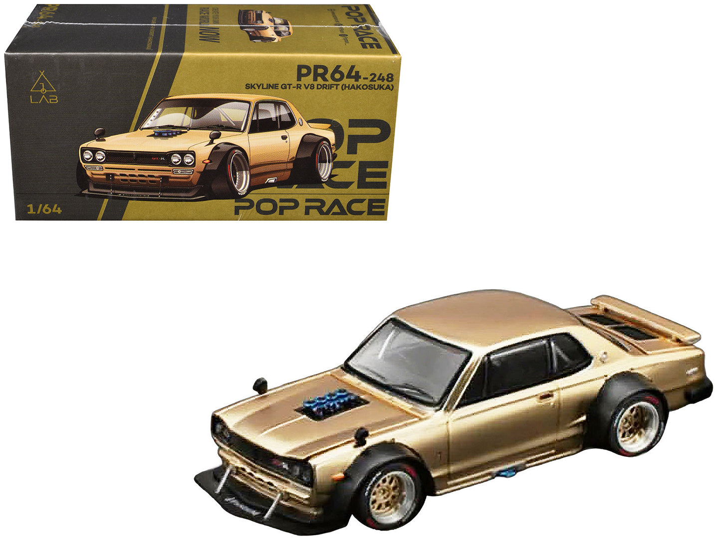 Skyline GT-R V8 Drift "Hakosuka" RHD (Right Hand Drive) Gold Metallic 1/64 Diecast Model Car