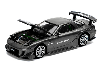 Mazda RX7 (FD) "RE Amemiya" Widebody RHD (Right Hand Drive) Gunmetal Gray Metallic with Carbon Hood 1/64 Diecast Model Car