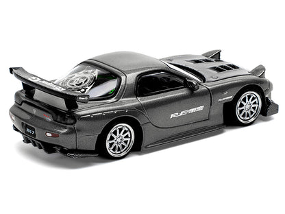 Mazda RX7 (FD) "RE Amemiya" Widebody RHD (Right Hand Drive) Gunmetal Gray Metallic with Carbon Hood 1/64 Diecast Model Car