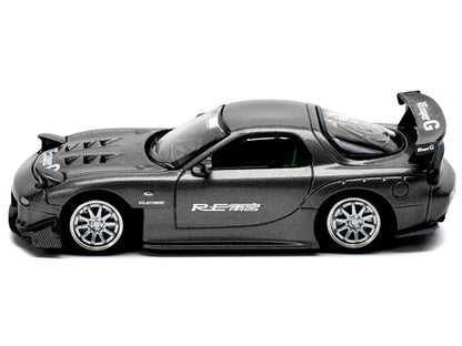 Mazda RX7 (FD) "RE Amemiya" Widebody RHD (Right Hand Drive) Gunmetal Gray Metallic with Carbon Hood 1/64 Diecast Model Car