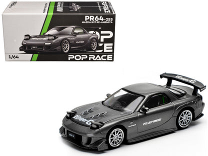 Mazda RX7 (FD) "RE Amemiya" Widebody RHD (Right Hand Drive) Gunmetal Gray Metallic with Carbon Hood 1/64 Diecast Model Car