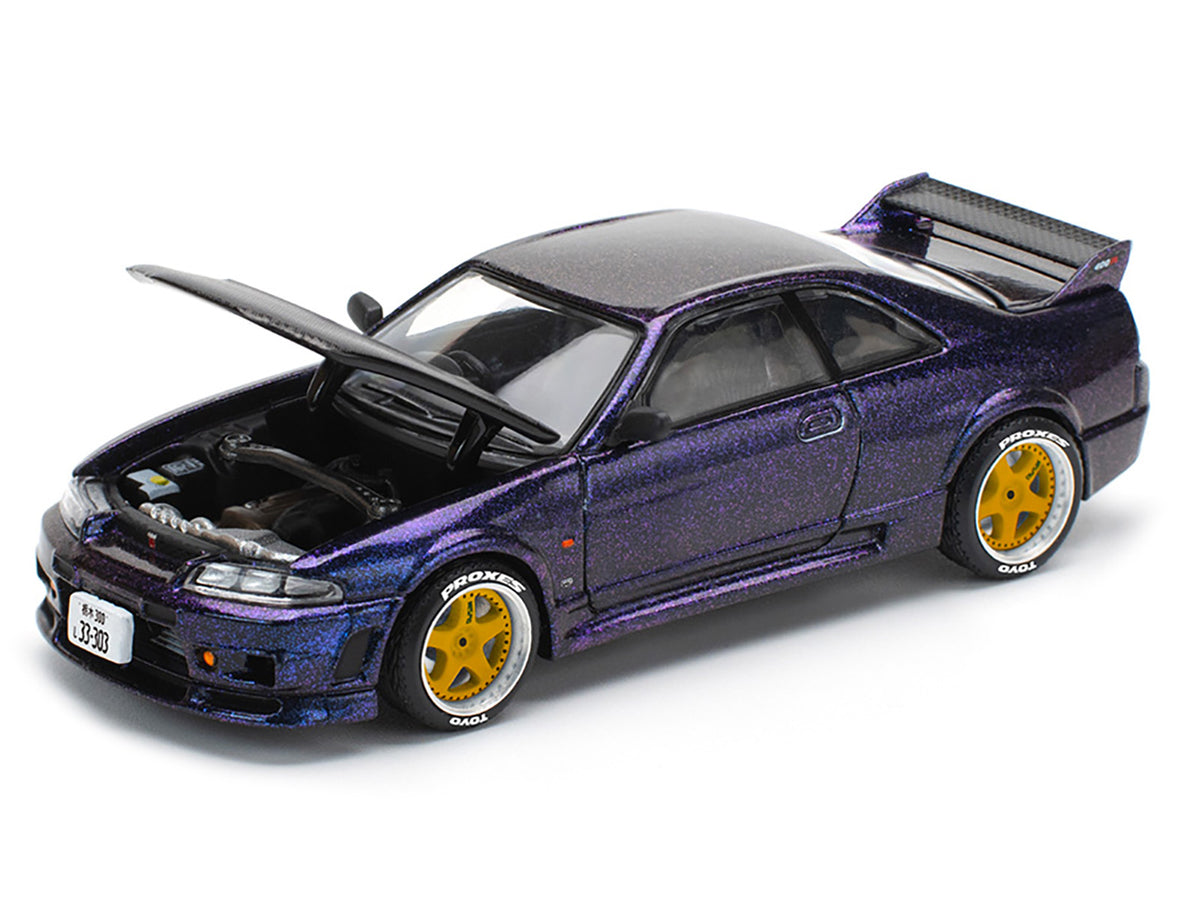 Skyline GT-R (R33) RHD (Right Hand Drive) Midnight Purple Metallic with Carbon Hood 1/64 Diecast Model Car