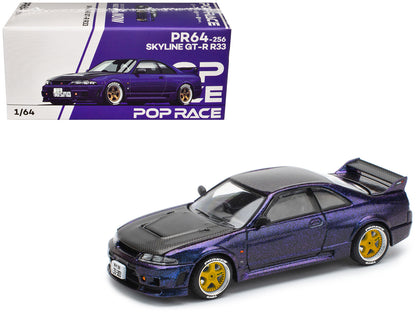 Skyline GT-R (R33) RHD (Right Hand Drive) Midnight Purple Metallic with Carbon Hood 1/64 Diecast Model Car