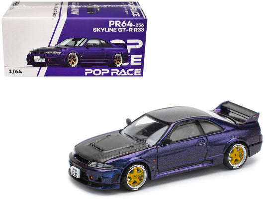 Skyline GT-R (R33) RHD (Right Hand Drive) Midnight Purple Metallic with Carbon Hood 1/64 Diecast Model Car