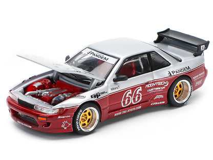 Nissan Pandem S13 RHD (Right Hand Drive) #66 "Moontech" Silver and Red Metallic 1/64 Diecast Model Car