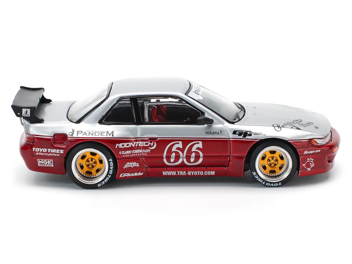 Nissan Pandem S13 RHD (Right Hand Drive) #66 "Moontech" Silver and Red Metallic 1/64 Diecast Model Car