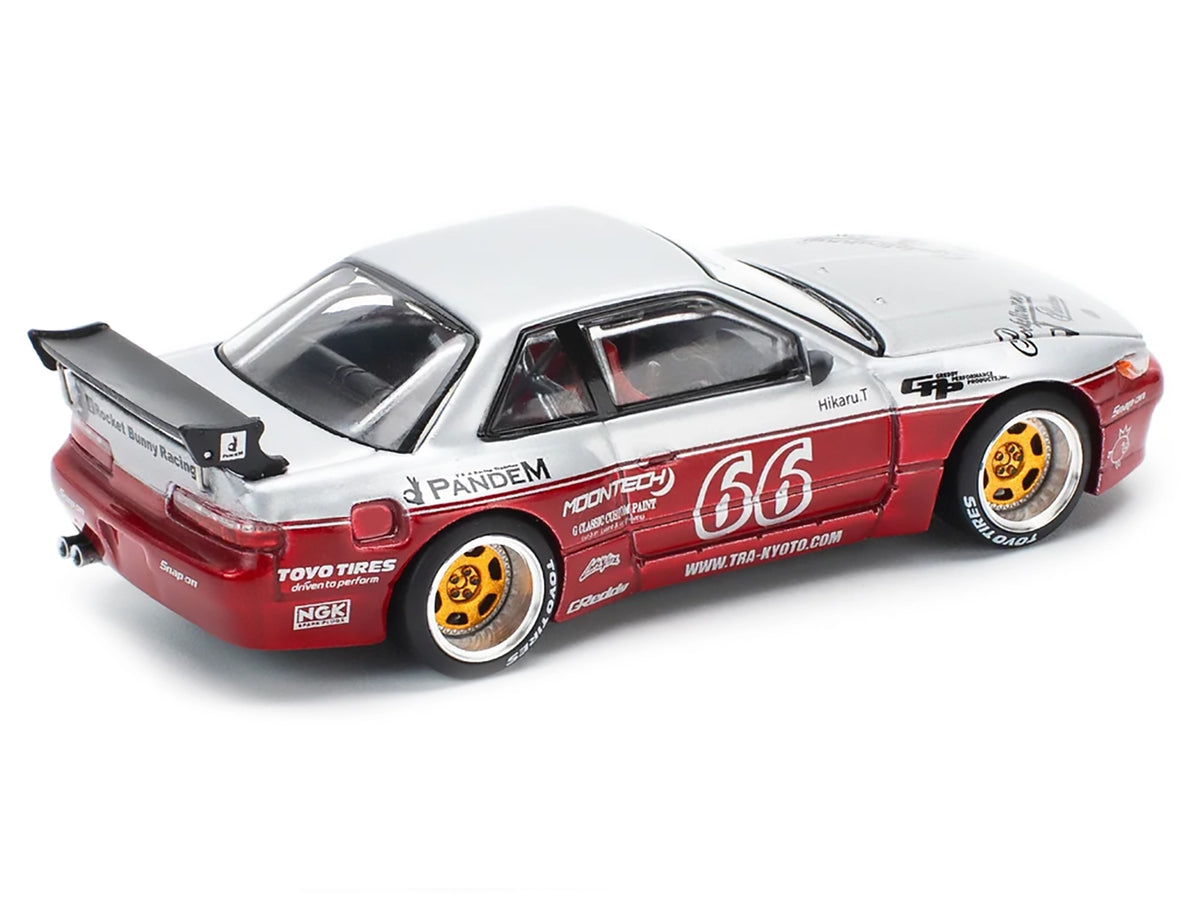 Nissan Pandem S13 RHD (Right Hand Drive) #66 "Moontech" Silver and Red Metallic 1/64 Diecast Model Car