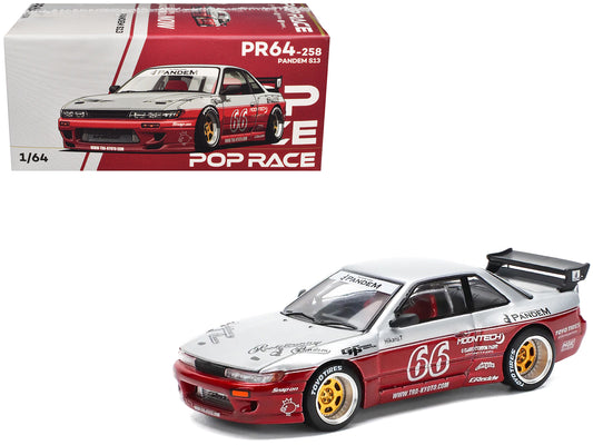 Nissan Pandem S13 RHD (Right Hand Drive) #66 "Moontech" Silver and Red Metallic 1/64 Diecast Model Car