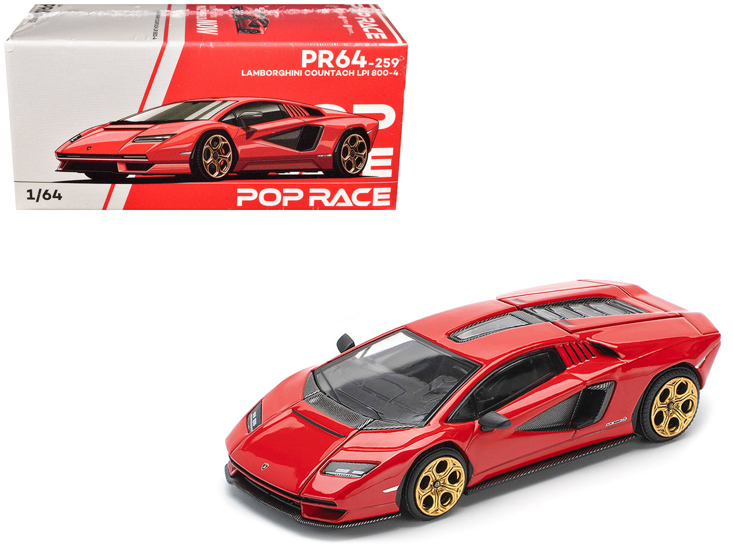 Lamborghini Countach LPI 800-4 Red with Carbon Accents 1/64 Diecast Model Car