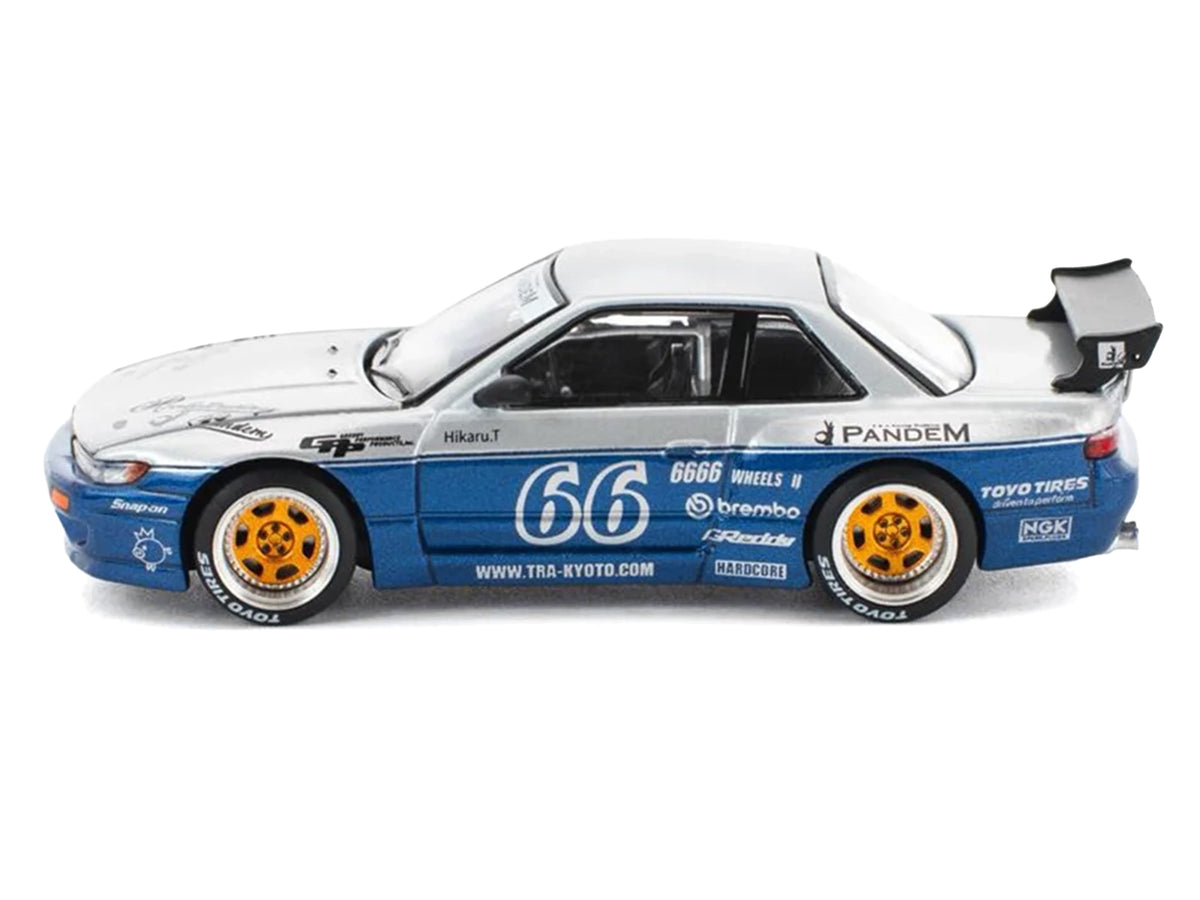 Pandem S13 RHD (Right Hand Drive) Silver and Moontech Blue Metallic with Graphics 1/64 Diecast Model Car