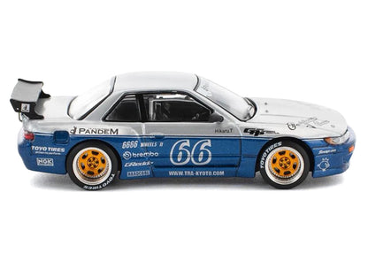 Pandem S13 RHD (Right Hand Drive) Silver and Moontech Blue Metallic with Graphics 1/64 Diecast Model Car