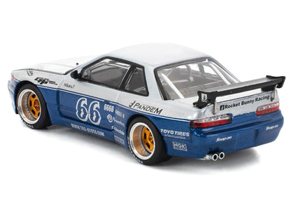 Pandem S13 RHD (Right Hand Drive) Silver and Moontech Blue Metallic with Graphics 1/64 Diecast Model Car