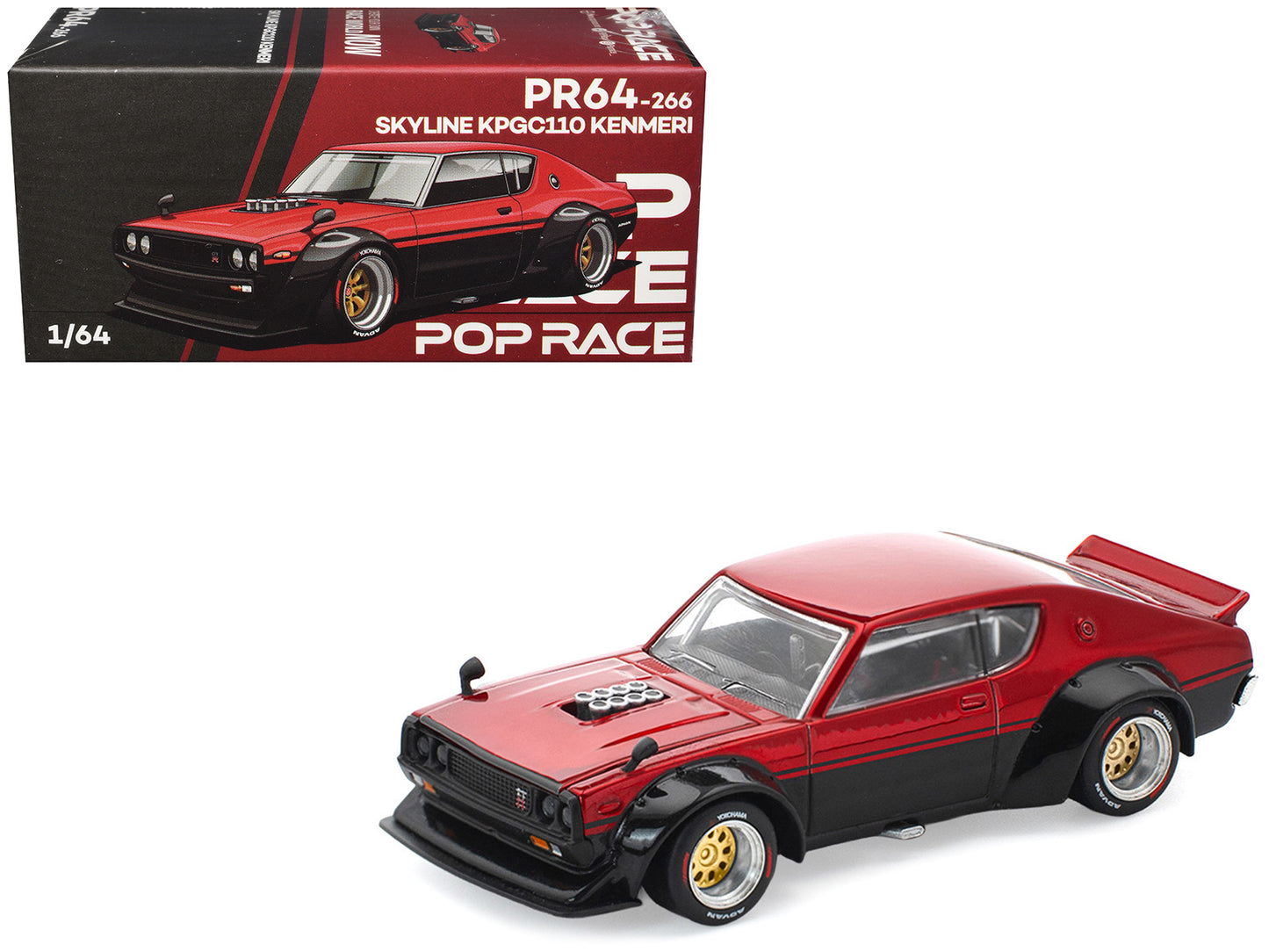 Skyline KPGC110 "Kenmeri" RHD (Right Hand Drive) Red Metallic and Black 1/64 Diecast Model Car